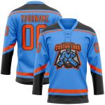 Custom Name and Number Electric Blue Orange-Black Hockey Jersey - Personalized Lace Neck Team Apparel Personalized Electric