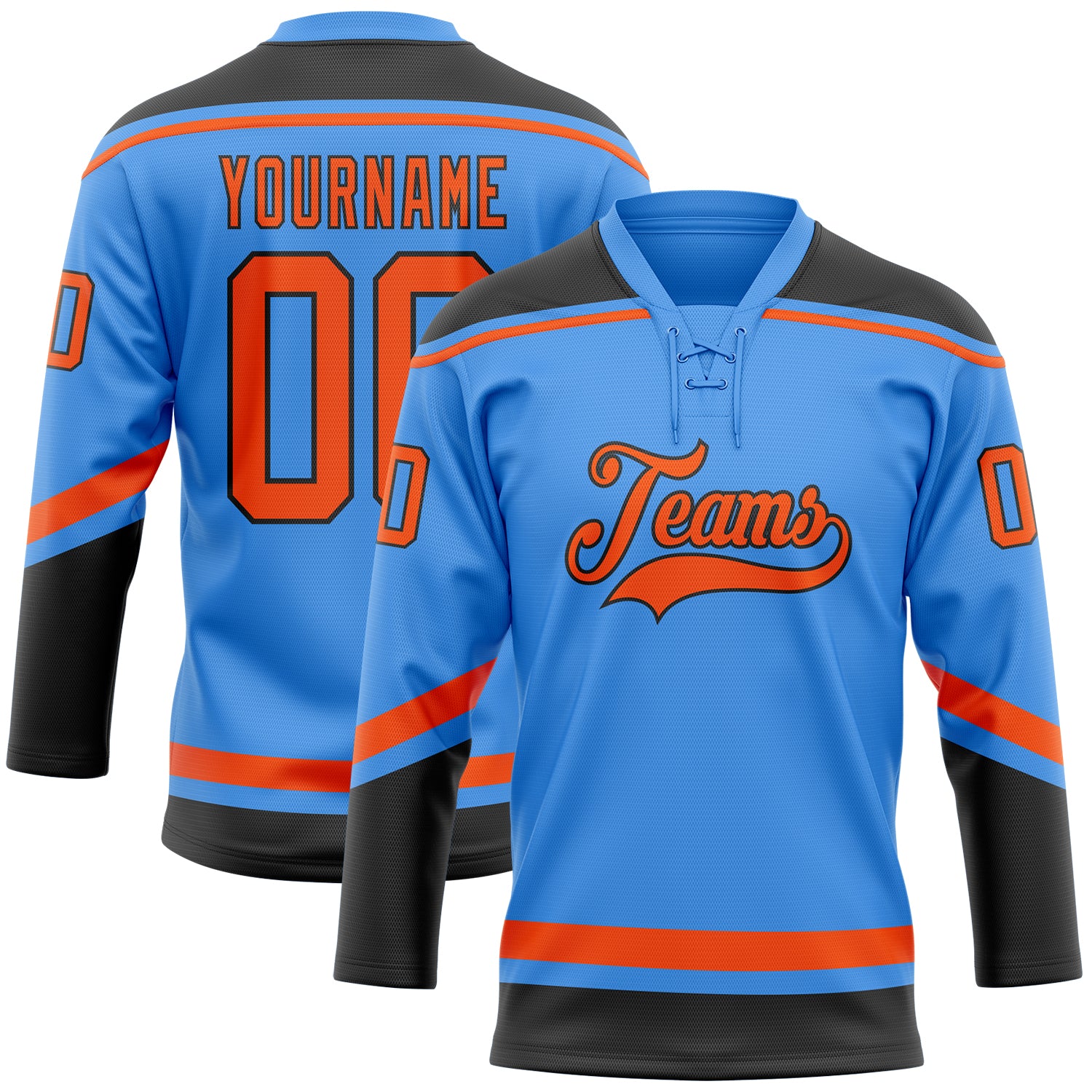 Custom Name and Number Electric Blue Orange-Black Hockey Jersey - Personalized Lace Neck Team Apparel Personalized Electric