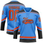 Personalized Electric Blue Hockey Jersey with Orange and Black Laces - Custom Lace Neck Design Personalized Electric Blue