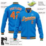 Personalized Electric Blue Orange Kelly Green Varsity Letterman Bomber Jacket Full-Snap Personalized Electric Blue Orange-Kelly