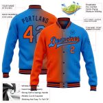 Electric Blue Orange-Navy Gradient Varsity Letterman Bomber Jacket - Personalized Full-Snap Fashion Jacket Personalized Electric