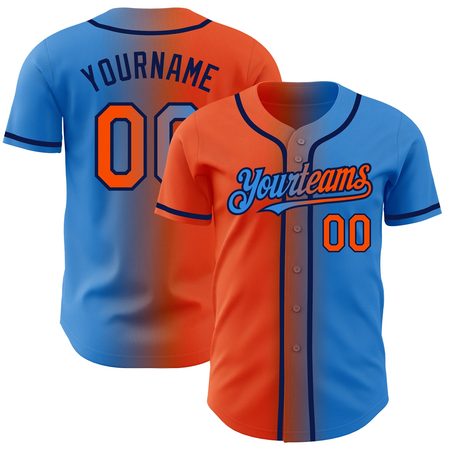 Personalized Electric Blue Orange Navy Gradient Baseball Jersey Fashion Personalized Electric Blue Orange-Navy Gradient Fashion
