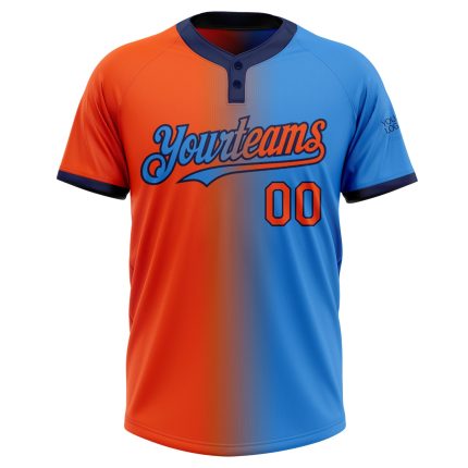 Custom Name Number Electric Blue Orange Navy Gradient Unisex Softball Jersey Fashion Two-Button Personalized Electric Blue