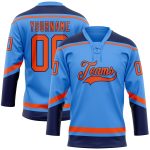 Electric Blue Orange-Navy Personalized Hockey Jersey with Lace Neck Design Personalized Electric Blue Orange-Navy Hockey