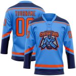 Electric Blue Orange-Navy Personalized Hockey Jersey with Lace Neck Design Personalized Electric Blue Orange-Navy Hockey