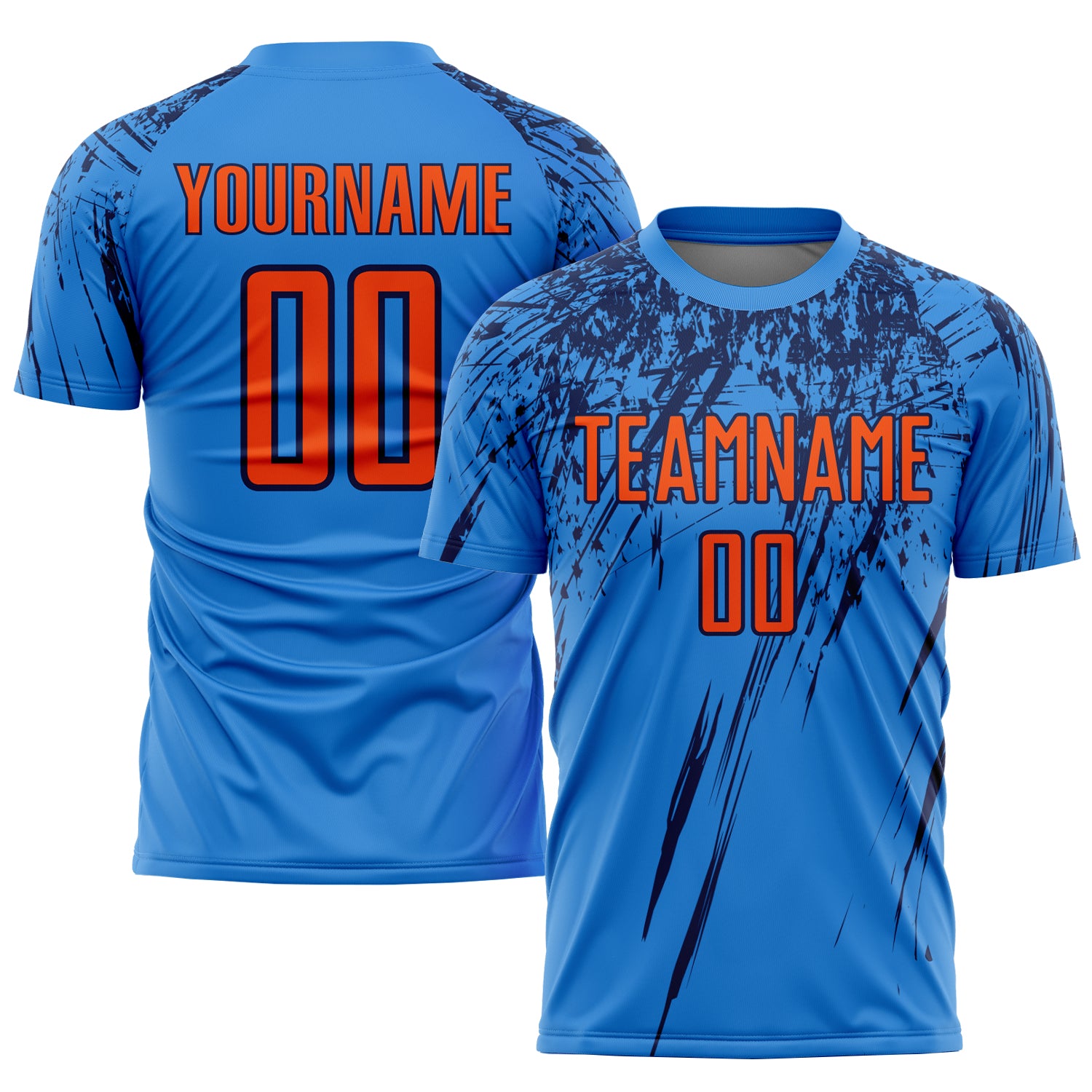 Personalized Electric Blue and Orange Navy Soccer Uniform Jersey Personalized Electric Blue Orange-Navy Sublimation Soccer