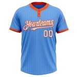 Personalized Electric Blue Orange Pinstripe Softball Jersey | Unisex Two-Button Design Personalized Electric Blue Orange