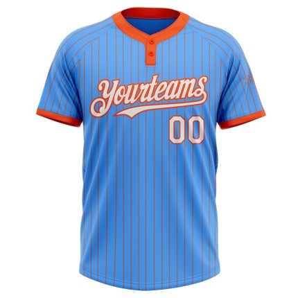 Personalized Electric Blue Orange Pinstripe Softball Jersey | Unisex Two-Button Design Personalized Electric Blue Orange