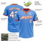 Personalized Electric Blue Orange Pinstripe Softball Jersey | Unisex Two-Button Design Personalized Electric Blue Orange