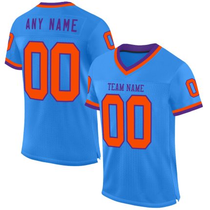 Custom Electric Blue Orange-Purple Mesh Football Jersey with Personalized Name and Number - Authentic Throwback Style Personalized