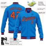 Personalized Blue Orange-Royal Bomber Varsity Letterman Jacket - Full-Snap Design Personalized Electric Blue Orange-Royal