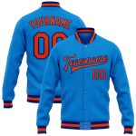 Personalized Blue Orange-Royal Bomber Varsity Letterman Jacket - Full-Snap Design Personalized Electric Blue Orange-Royal