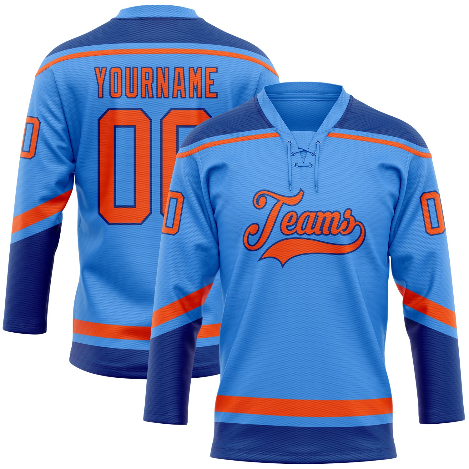 Custom Name Number Personalized Royal Orange Electric Blue Hockey Jersey Lace Neck Personalized Electric Blue Orange-Royal