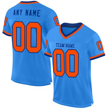 Custom Electric Blue Orange-Royal Football Jersey with Personalized Name and Number - Authentic Throwback Mesh Personalized