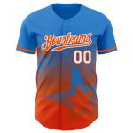 Personalized 3D Gradient Twinkle Star Baseball Jersey in Electric Blue and Orange-White Personalized Electric Blue Orange-White