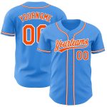 Personalized Electric Blue Baseball Jersey with Orange-White Accents Personalized Electric Blue Orange-White Baseball Jersey