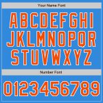 Electric Blue Orange White Two Tone Varsity Letterman Bomber Jacket Personalized Full-Snap Personalized Electric Blue Orange-White