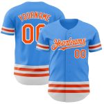 Custom Name and Number Personalized Electric Blue Baseball Jersey with Orange-White Lines, Authentic Team Apparel Personalized