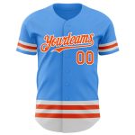 Custom Name and Number Personalized Electric Blue Baseball Jersey with Orange-White Lines, Authentic Team Apparel Personalized
