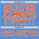 Personalized Electric Blue Baseball Jersey with Orange-White Lines Personalized Electric Blue Orange-White Line Baseball