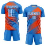 Personalized Electric Blue Orange White Line Soccer Jersey Sublimation Uniform Personalized Electric Blue Orange-White Line