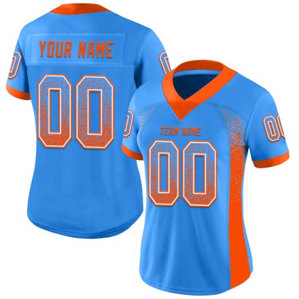 Custom Electric Blue Orange-White Mesh Drift Fashion Football Jersey with Name and Number - Personalized Team Gear Personalized