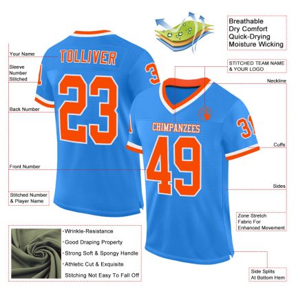 Personalized Electric Blue Orange White Throwback Football Jersey Mesh Design Personalized Electric Blue Orange-White Mesh