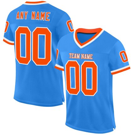 Personalized Electric Blue Orange White Throwback Football Jersey Mesh Design Personalized Electric Blue Orange-White Mesh