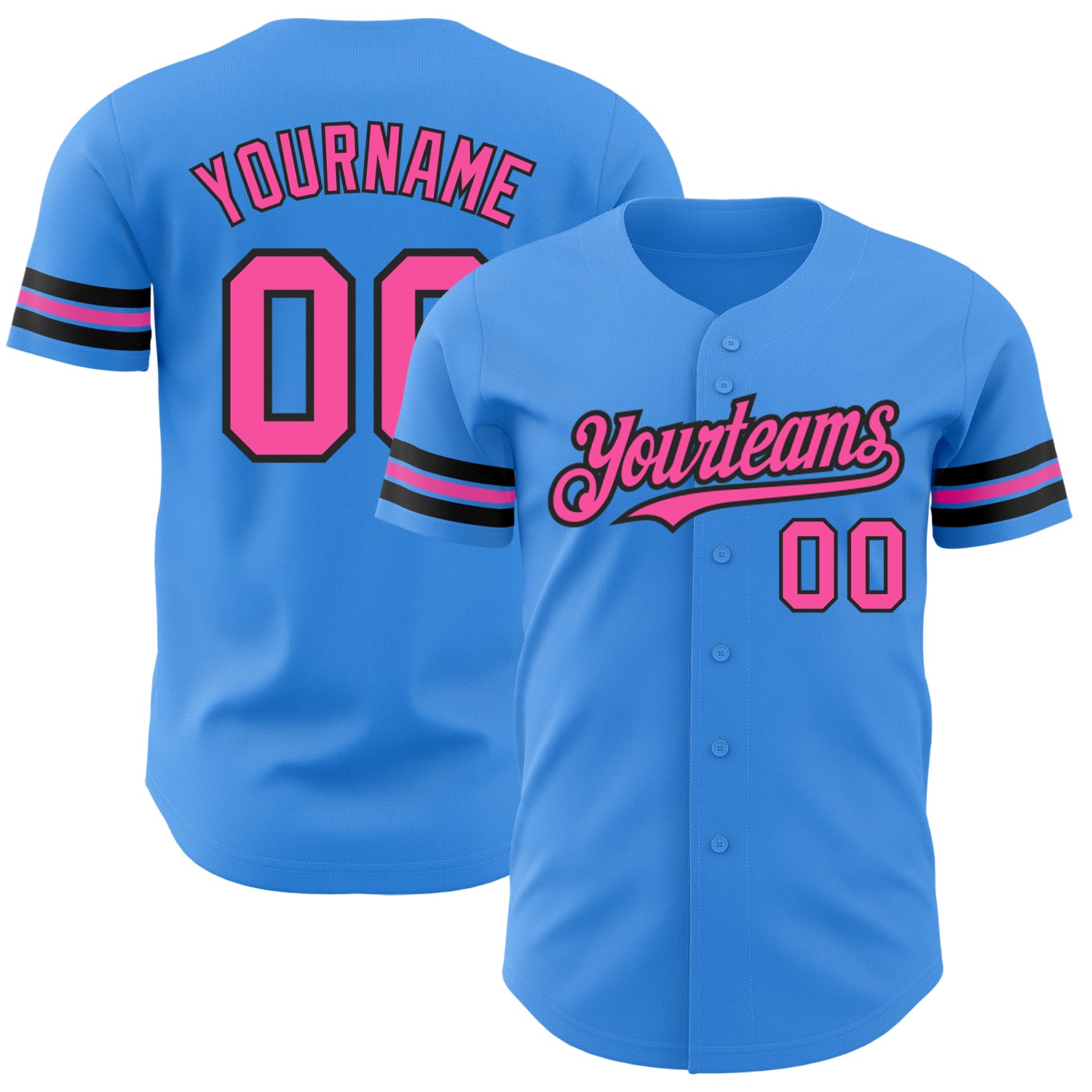 Personalized Electric Blue Pink Black Baseball Jersey - Authentic Design Personalized Electric Blue Pink-Black Authentic