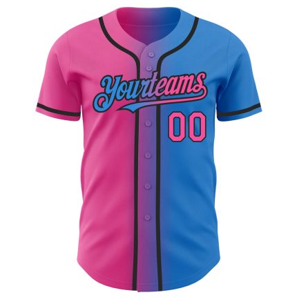 Custom Gradient Baseball Jersey with Electric Blue Pink-Black Design, Personalized Team Name & Number Personalized Electric