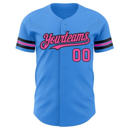 Personalized Electric Blue Pink Black Baseball Jersey for Men and Women Personalized Electric Blue Pink-Black Baseball Jersey