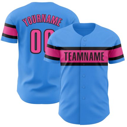 Personalized Electric Blue Pink Black Baseball Jersey for Men and Women Personalized Electric Blue Pink-Black Baseball Jersey