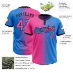 Personalized Softball Jersey Unisex Two-Button Electric Blue Pink-Black Gradient Fashion Personalized Electric Blue Pink-Black