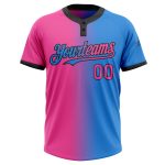 Custom Name and Number Gradient Softball Jersey for Team | Electric Blue Pink-Black Unisex Two-Button Design Personalized