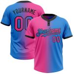 Personalized Softball Jersey Unisex Two-Button Electric Blue Pink-Black Gradient Fashion Personalized Electric Blue Pink-Black