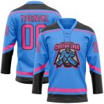 Custom Name and Number Hockey Jersey - Electric Blue Pink Black Lace Neck Team Apparel Personalized Electric Blue Pink-Black
