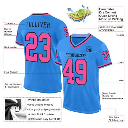 Personalized Electric Blue Pink Black Light Blue Mesh Football Jersey - Throwback Style Personalized Electric Blue Pink Black-Light