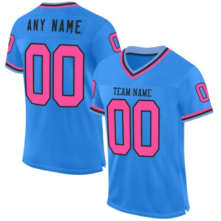 Personalized Electric Blue Pink Black Light Blue Mesh Football Jersey - Throwback Style Personalized Electric Blue Pink Black-Light