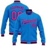 Custom Name and Number Personalized Varsity Letterman Jacket - Electric Blue Pink Purple-Black Full-Snap Bomber Personalized