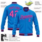 Custom Name and Number Personalized Varsity Letterman Jacket - Electric Blue Pink Purple-Black Full-Snap Bomber Personalized