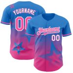 Customized Twinkle Star 3D Gradient Baseball Jersey in Electric Blue Pink-White Personalized Electric Blue Pink-White 3D