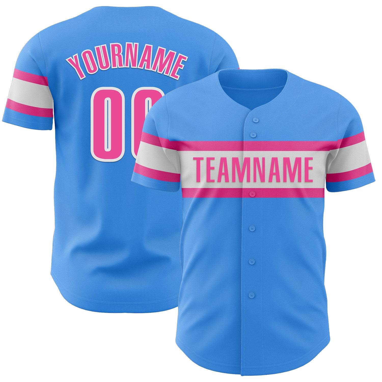 Personalized Electric Blue and Pink White Baseball Jersey - Authentic Design Personalized Electric Blue Pink-White Authentic
