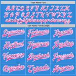 Electric Blue Pink White Personalized Varsity Letterman Bomber Jacket Full-Snap Two Tone Personalized Electric Blue Pink-White