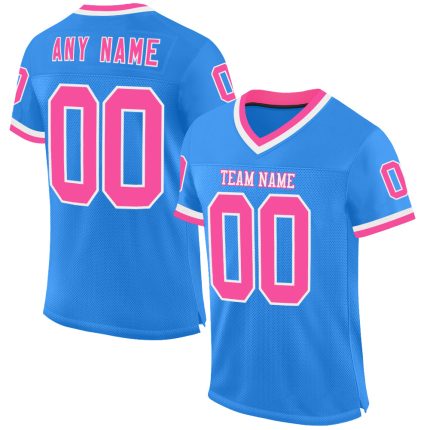 Custom Electric Blue Pink White Football Jersey with Personalized Name and Number - Authentic Throwback Design Personalized
