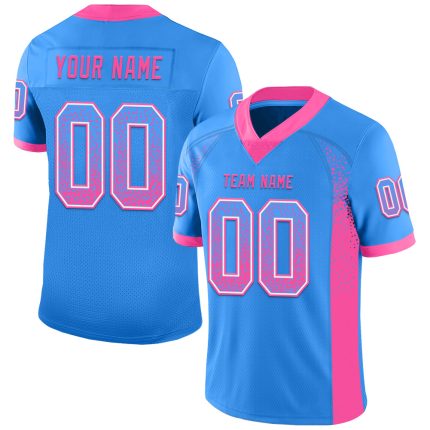 Personalized Drift Fashion Football Jersey in Electric Blue Pink White Mesh Personalized Electric Blue Pink-White Mesh Drift