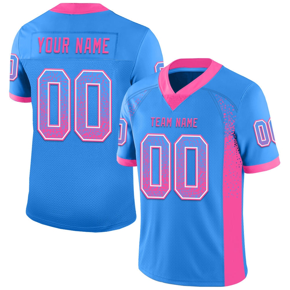 Custom Name and Number Football Jersey - Personalized Electric Blue Pink-White Mesh Drift Design Personalized Electric Blue