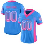 Custom Name and Number Football Jersey - Personalized Electric Blue Pink-White Mesh Drift Design Personalized Electric Blue