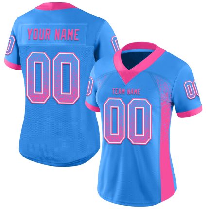 Custom Name and Number Football Jersey - Personalized Electric Blue Pink-White Mesh Drift Design Personalized Electric Blue