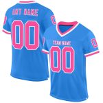 Personalized Electric Blue Pink White Throwback Football Jersey for Men and Women Personalized Electric Blue Pink-White Mesh