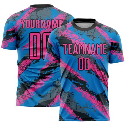 Personalized Electric Blue Pink White Soccer Jersey Uniform - Custom Sublimation Personalized Electric Blue Pink-White Sublimation